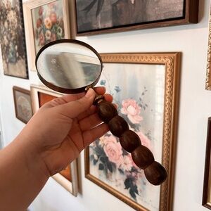 Vintage boho MCM mid century wooden and brass magnifying glass